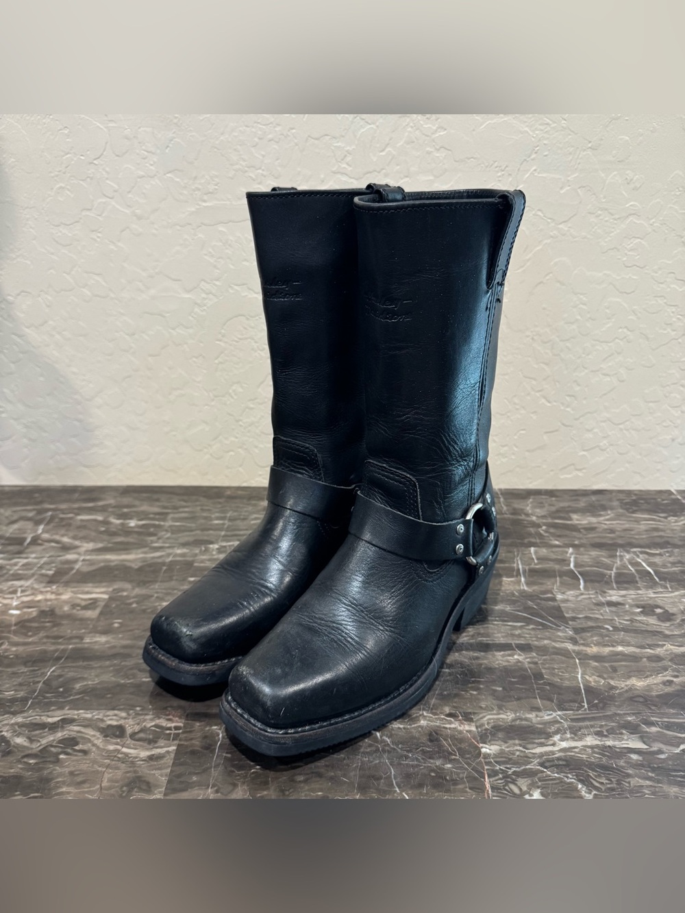 Harley Davidson Black Leather Harness Moto Boots